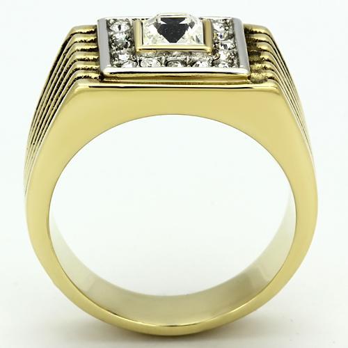 Two Tone IP Gold (Ion Plating) Stainless Steel Ring with Top Grade Crystal in Clear TK750