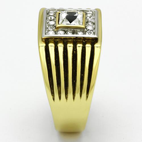 Two Tone IP Gold (Ion Plating) Stainless Steel Ring with Top Grade Crystal in Clear TK750