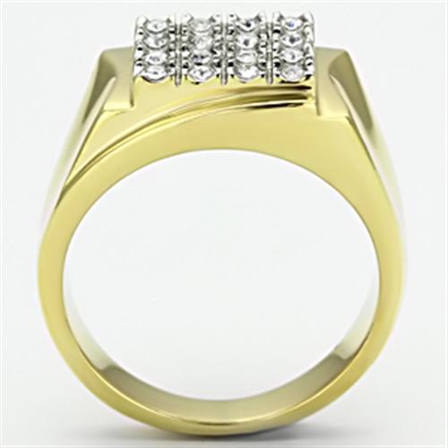 Two Tone IP Gold (Ion Plating) Stainless Steel Ring with Top Grade Crystal in Clear TK751