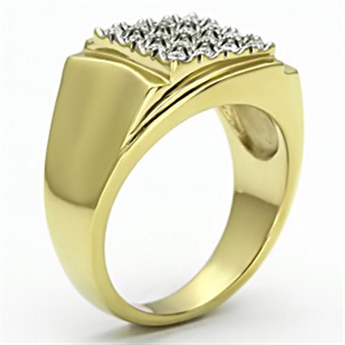 Two Tone IP Gold (Ion Plating) Stainless Steel Ring with Top Grade Crystal in Clear TK751