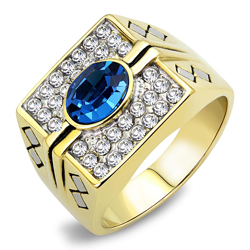 Two Tone IP Gold (Ion Plating) Stainless Steel Ring with Top Grade Crystal in Montana TK752