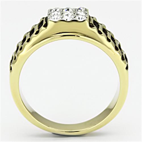 Two Tone IP Gold (Ion Plating) Stainless Steel Ring with Top Grade Crystal in Clear TK753