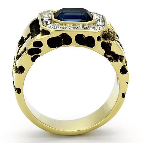 Two Tone IP Gold (Ion Plating) Stainless Steel Ring with Top Grade Crystal in Montana TK756
