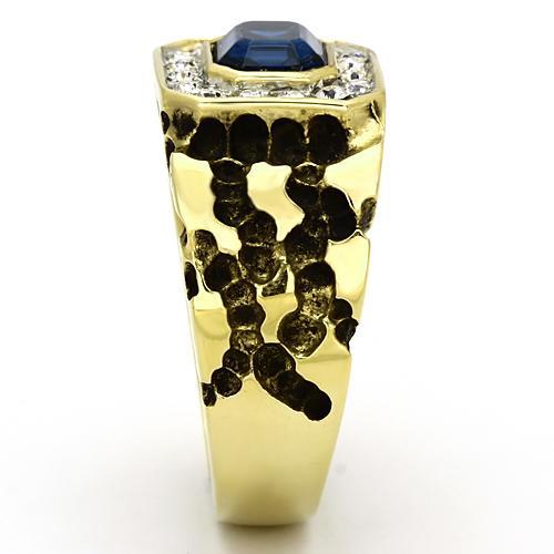 Two Tone IP Gold (Ion Plating) Stainless Steel Ring with Top Grade Crystal in Montana TK756