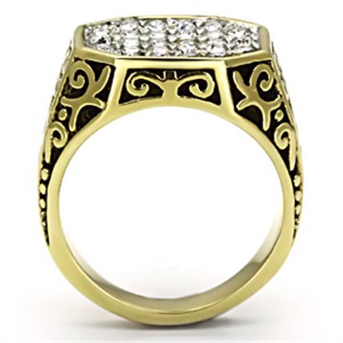 Two Tone IP Gold (Ion Plating) Stainless Steel Ring with Top Grade Crystal in Clear TK757
