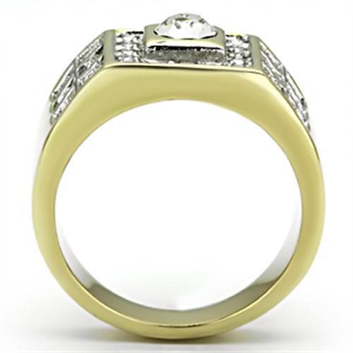 Two Tone IP Gold (Ion Plating) Stainless Steel Ring with Top Grade Crystal in Clear TK762