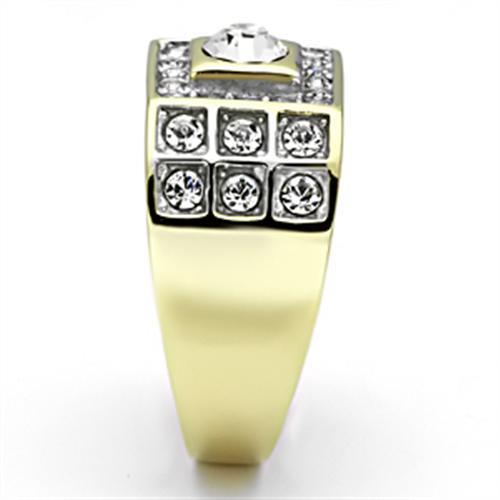 Two Tone IP Gold (Ion Plating) Stainless Steel Ring with Top Grade Crystal in Clear TK762