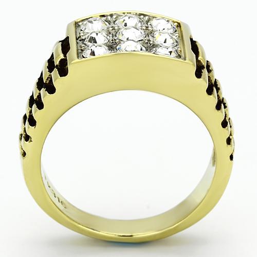 Two Tone IP Gold (Ion Plating) Stainless Steel Ring with Top Grade Crystal in Clear TK796