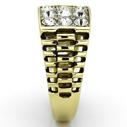 Two Tone IP Gold (Ion Plating) Stainless Steel Ring with Top Grade Crystal in Clear TK796