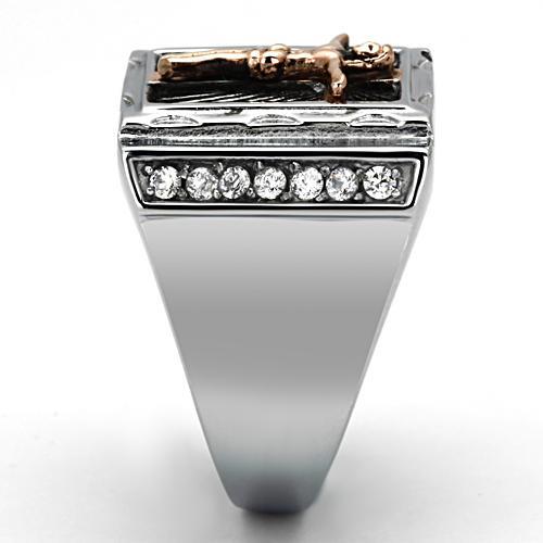 Two Tone IP Rose Gold Stainless Steel Ring with AAA Grade CZ in Clear TK951