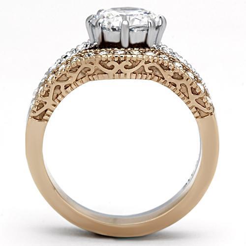 Two Tone IP Rose Gold Stainless Steel Ring with AAA Grade CZ in Clear TK966