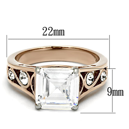 Two Tone IP Rose Gold Stainless Steel Ring with AAA Grade CZ  in Clear TK1059