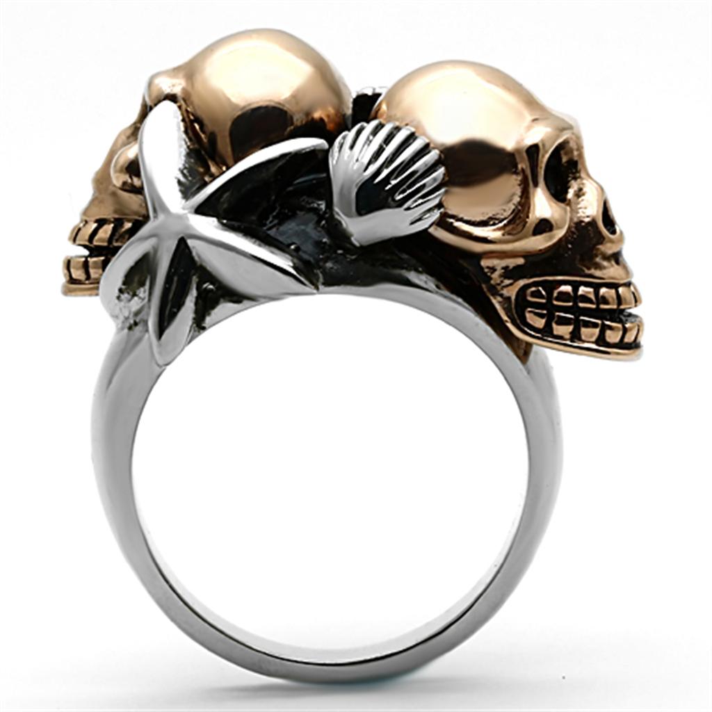 Two Tone IP Rose Gold Stainless Steel Ring with Epoxy  in Jet TK1119