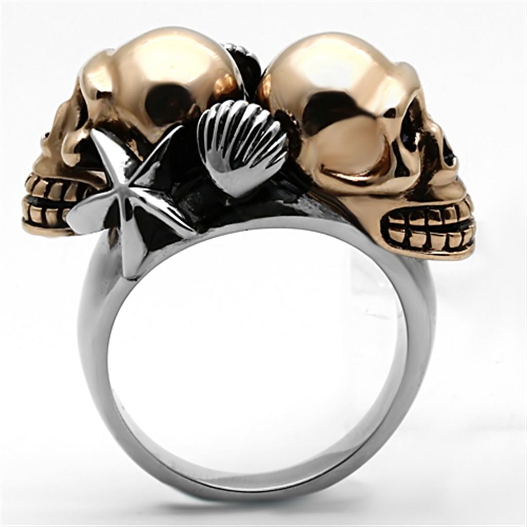 Two Tone IP Rose Gold Stainless Steel Ring with Epoxy  in Jet TK1119