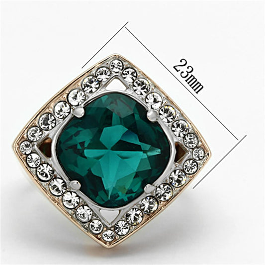 Two Tone IP Rose Gold Stainless Steel Ring with Synthetic Synthetic Glass in Blue Zircon TK1160