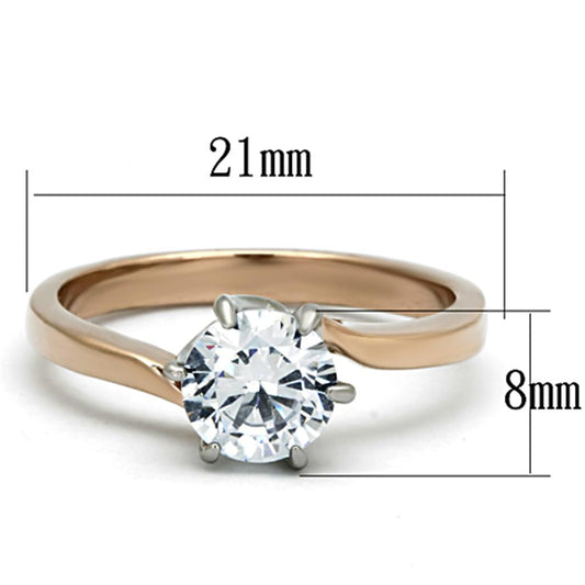 Two Tone IP Rose Gold Stainless Steel Ring with AAA Grade CZ  in Clear TK1161