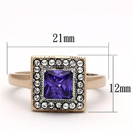 Two Tone IP Rose Gold Stainless Steel Ring with AAA Grade CZ  in Tanzanite TK1162