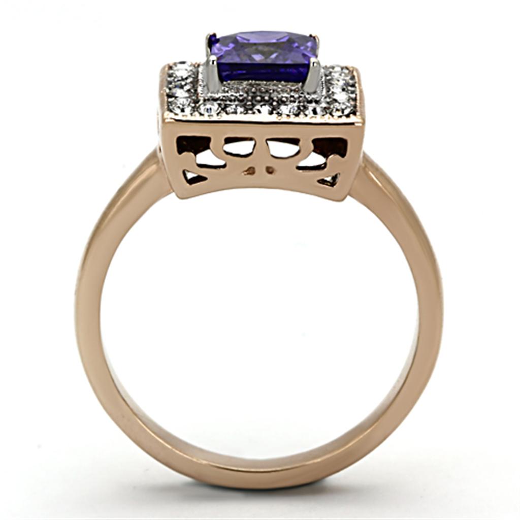 Two Tone IP Rose Gold Stainless Steel Ring with AAA Grade CZ  in Tanzanite TK1162