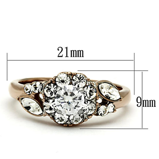 Two Tone IP Rose Gold Stainless Steel Ring with AAA Grade CZ  in Clear TK1164