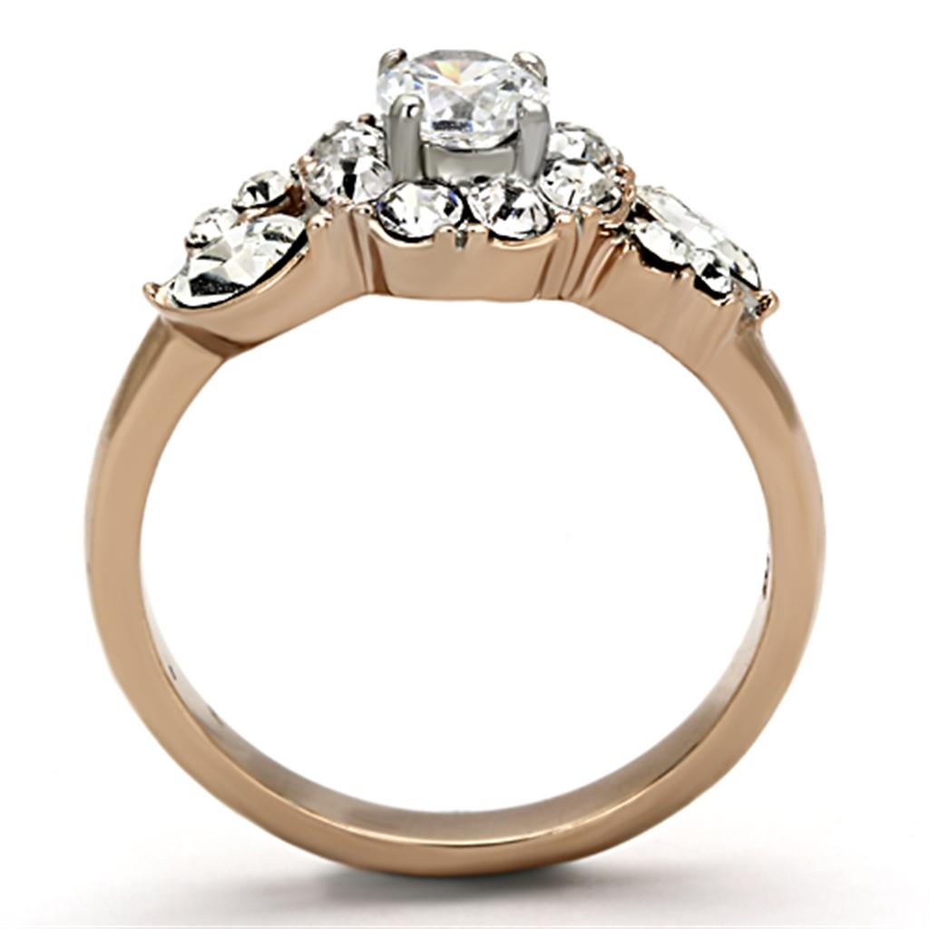 Two Tone IP Rose Gold Stainless Steel Ring with AAA Grade CZ  in Clear TK1164