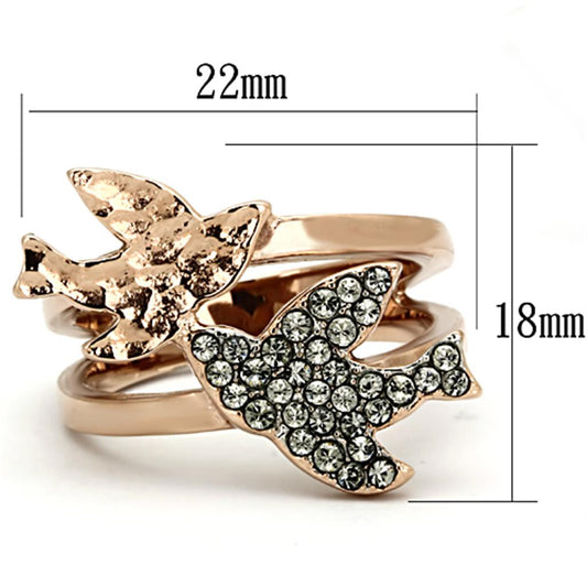 Two Tone IP Rose Gold Stainless Steel Ring with Top Grade Crystal  in Black Diamond TK1165