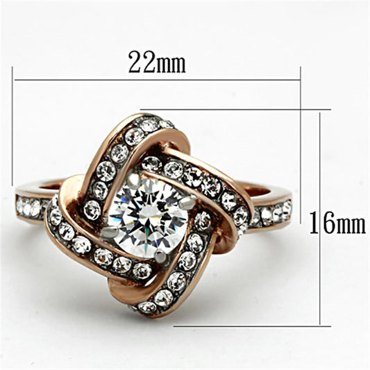 Two Tone IP Rose Gold Stainless Steel Ring with AAA Grade CZ  in Clear TK1166