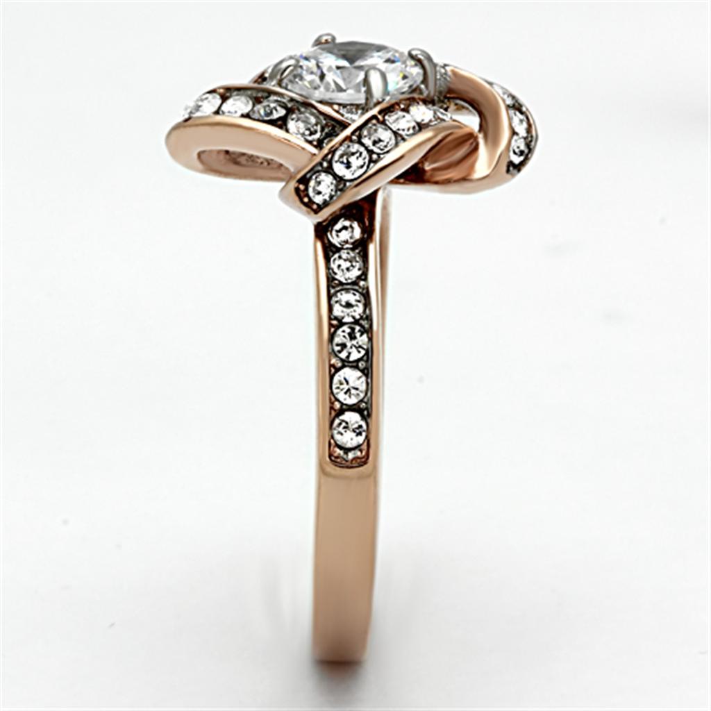 Two Tone IP Rose Gold Stainless Steel Ring with AAA Grade CZ  in Clear TK1166