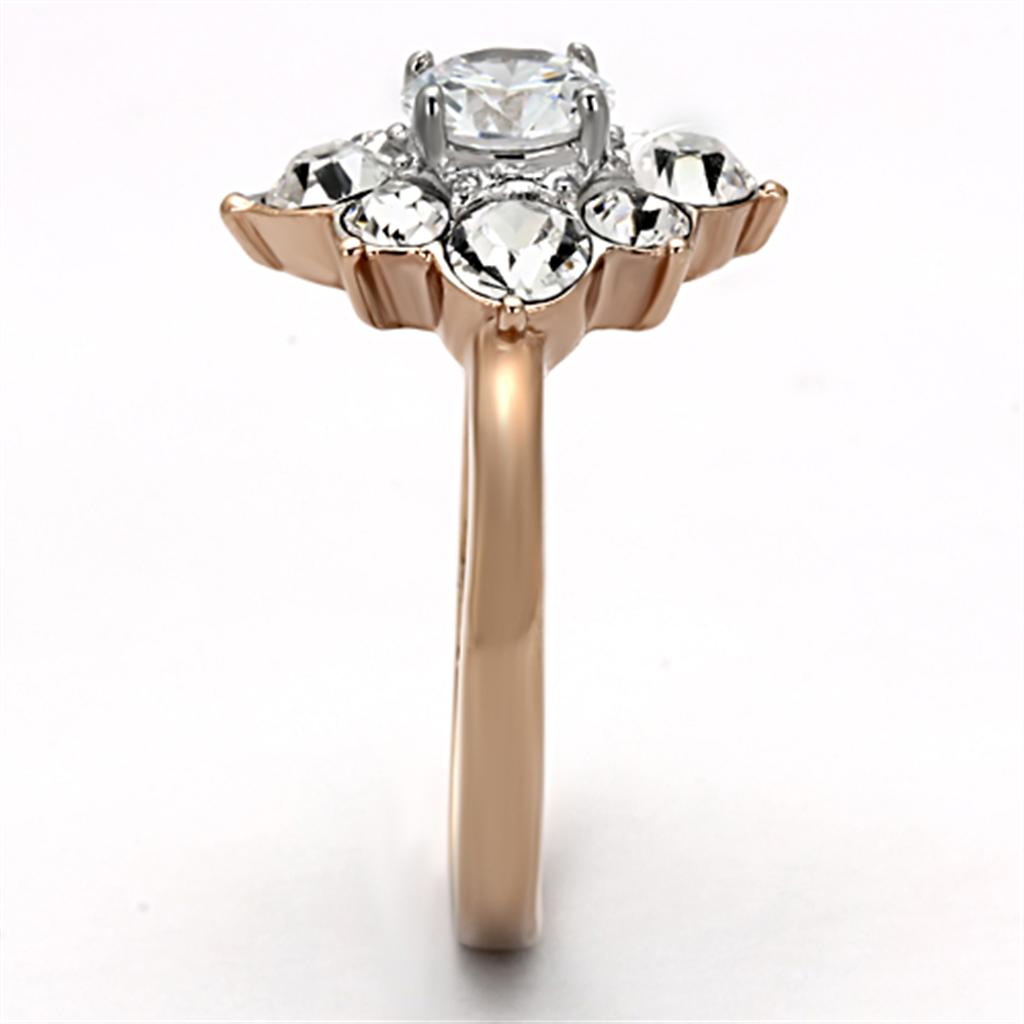 Two Tone IP Rose Gold Stainless Steel Ring with AAA Grade CZ  in Clear TK1168