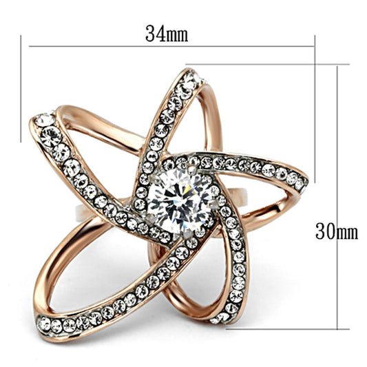 Two Tone IP Rose Gold Stainless Steel Ring with AAA Grade CZ  in Clear TK1170