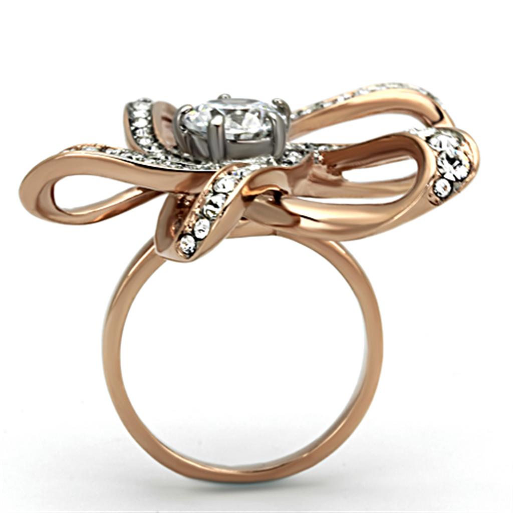 Two Tone IP Rose Gold Stainless Steel Ring with AAA Grade CZ  in Clear TK1170