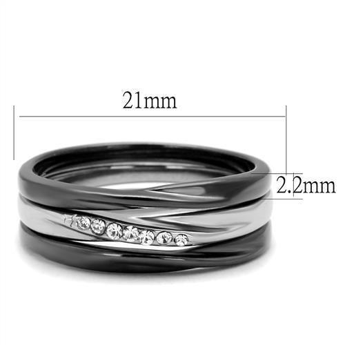 Two Tone IP Light Black (IP Gun) Stainless Steel Ring with Top Grade Crystal  in Clear TK1340PJ