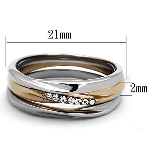 Two Tone IP Rose Gold Stainless Steel Ring with Top Grade Crystal  in Clear TK1340