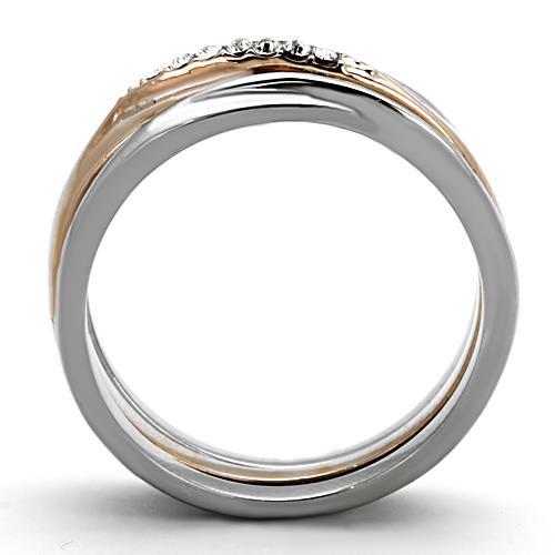 Two Tone IP Rose Gold Stainless Steel Ring with Top Grade Crystal  in Clear TK1340