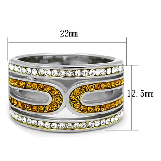 Two Tone IP Gold (Ion Plating) Stainless Steel Ring with Top Grade Crystal  in Topaz TK1555