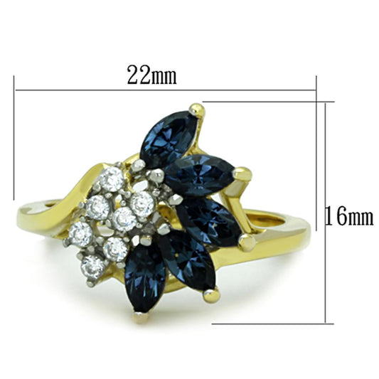 Two Tone IP Gold (Ion Plating) Stainless Steel Ring with Top Grade Crystal  in Montana TK1573