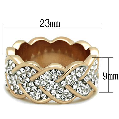 Two Tone IP Rose Gold Stainless Steel Ring with Top Grade Crystal  in Clear TK1691
