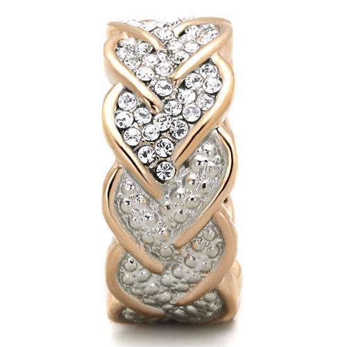 Two Tone IP Rose Gold Stainless Steel Ring with Top Grade Crystal  in Clear TK1691