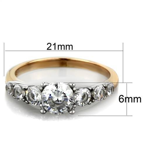 Two Tone IP Rose Gold Stainless Steel Ring with AAA Grade CZ  in Clear TK1794