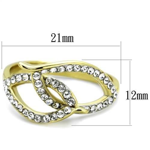 Two Tone IP Gold (Ion Plating) Stainless Steel Ring with Top Grade Crystal  in Clear TK1907