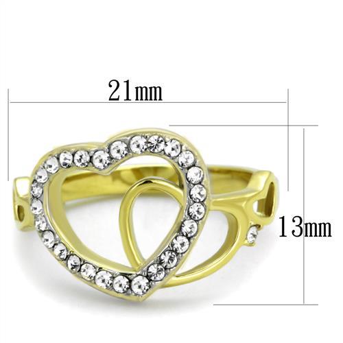 Two Tone IP Gold (Ion Plating) Stainless Steel Ring with Top Grade Crystal  in Clear TK1908