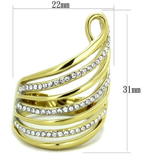 Two Tone IP Gold (Ion Plating) Stainless Steel Ring with Top Grade Crystal  in Clear TK1909