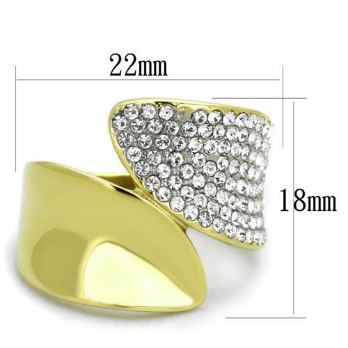 Two Tone IP Gold (Ion Plating) Stainless Steel Ring with Top Grade Crystal  in Clear TK1912