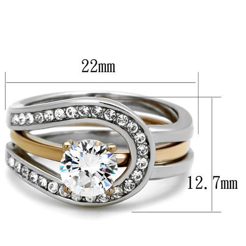 Two Tone IP Rose Gold Stainless Steel Ring with AAA Grade CZ  in Clear TK2032