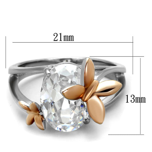 Two Tone IP Rose Gold Stainless Steel Ring with AAA Grade CZ  in Clear TK2135