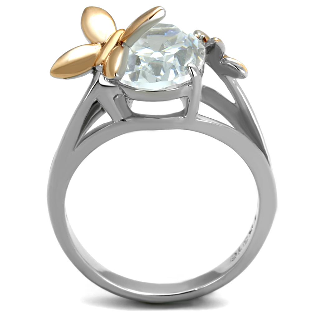 Two Tone IP Rose Gold Stainless Steel Ring with AAA Grade CZ  in Clear TK2135