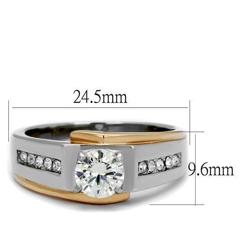 Two Tone IP Rose Gold Stainless Steel Ring with AAA Grade CZ  in Clear TK2218
