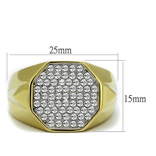 Two Tone IP Gold (Ion Plating) Stainless Steel Ring with Top Grade Crystal  in Clear TK2221