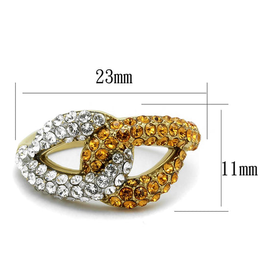 Two Tone IP Gold (Ion Plating) Stainless Steel Ring with Top Grade Crystal  in Topaz TK2251