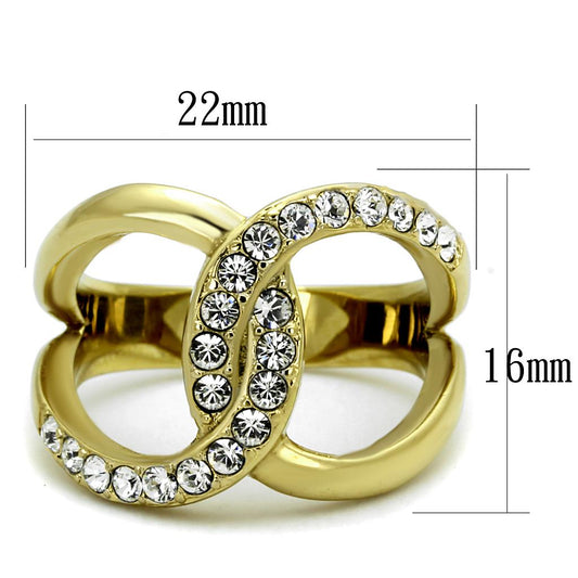 Two Tone IP Gold (Ion Plating) Stainless Steel Ring with Top Grade Crystal  in Clear TK2253