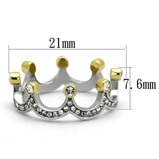 Two Tone IP Gold (Ion Plating) Stainless Steel Ring with Top Grade Crystal  in Clear TK2258